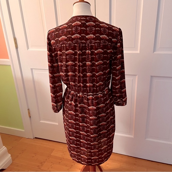 Long sleeve patterned fall faux wrap dress - Picture 2 of 5